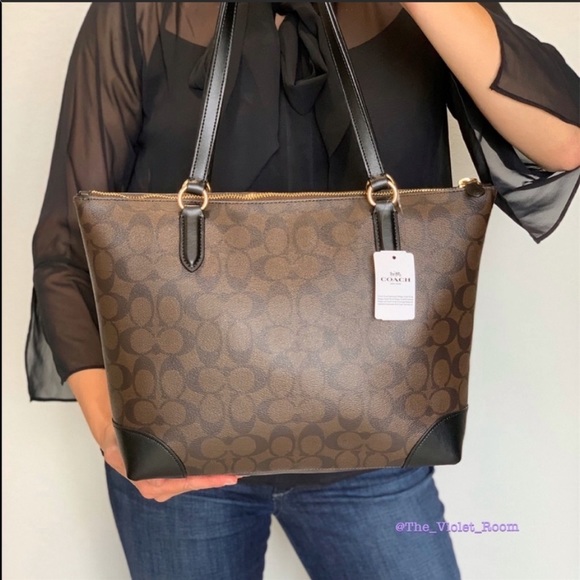 ▪️COACH▪️Small ZipTop Signature Coated Canvas Tote - Picture 4 of 8